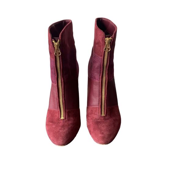 ANNE KLEIN Leather Boots Women's Size 7 Red Leather Snake Print Heeled Boot Fall - Picture 2 of 9